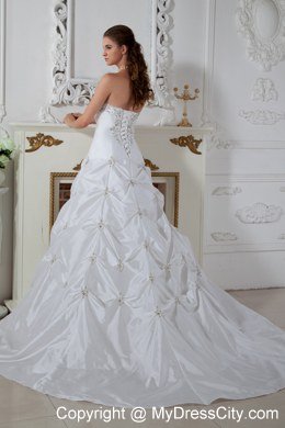 Brand New Strapless Pick-ups Appliques Wedding Dress for Cheap