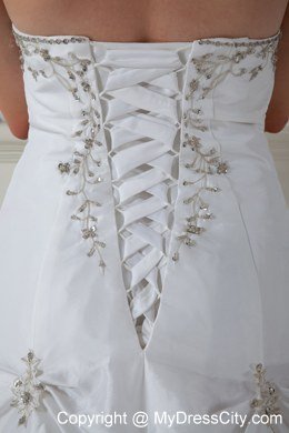 Brand New Strapless Pick-ups Appliques Wedding Dress for Cheap