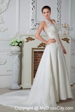 Sweet Halter Court Train Wedding Gowns with Satin Appliques