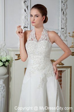 Sweet Halter Court Train Wedding Gowns with Satin Appliques