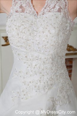 Sweet Halter Court Train Wedding Gowns with Satin Appliques