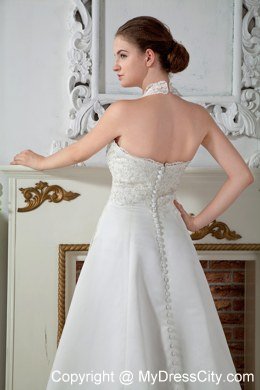 Sweet Halter Court Train Wedding Gowns with Satin Appliques