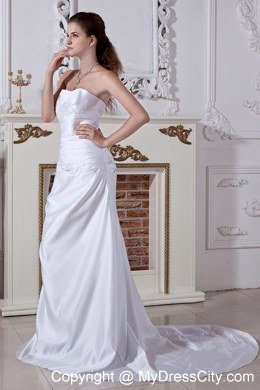 Inexpensive Strapless Ruches Embroidery Wedding Dress