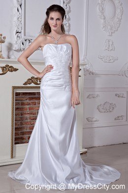 Inexpensive Strapless Ruches Embroidery Wedding Dress