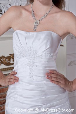 Inexpensive Strapless Ruches Embroidery Wedding Dress