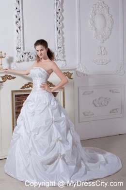 2013 Beautiful Taffeta Embroidery Wedding Dress with Pick-ups