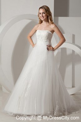 Modest Strapless Brush Train Wedding Dress for Maternity Dress