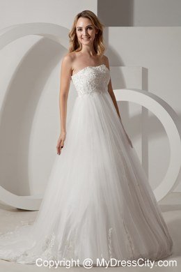 Modest Strapless Brush Train Wedding Dress for Maternity Dress