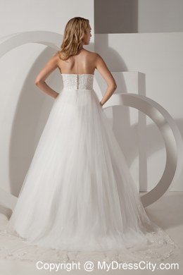 Modest Strapless Brush Train Wedding Dress for Maternity Dress