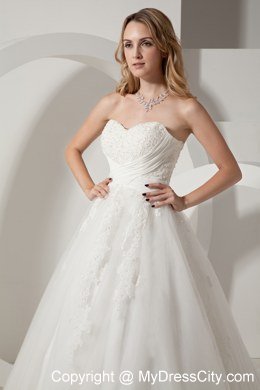 A-line Sweetheart Court Train 2013 Wedding Dress with Lace