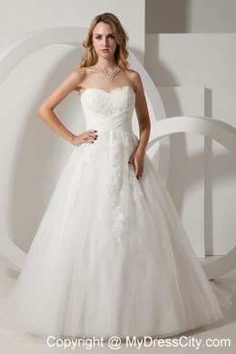 A-line Sweetheart Court Train 2013 Wedding Dress with Lace