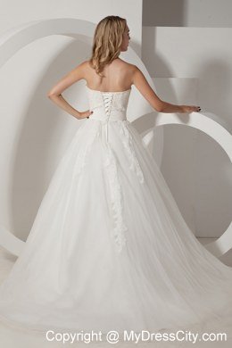 A-line Sweetheart Court Train 2013 Wedding Dress with Lace