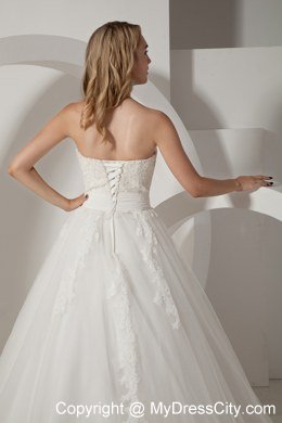 A-line Sweetheart Court Train 2013 Wedding Dress with Lace