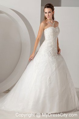 Pretty Sweetheart Court Train Tulle Appliques Wedding Dress