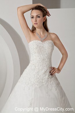 Pretty Sweetheart Court Train Tulle Appliques Wedding Dress