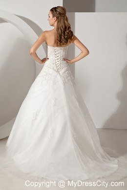 Pretty Sweetheart Court Train Tulle Appliques Wedding Dress