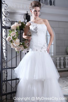 Perfect Mermaid Wedding Dress One Shoulder Tulle Appliques