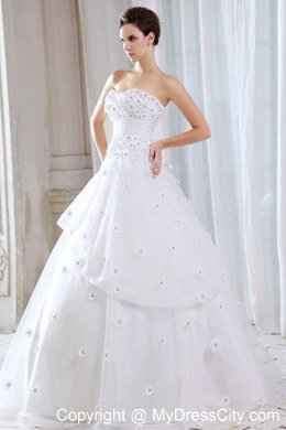 A-line Strapless Long Wedding Gowns with Appliques for Cheap