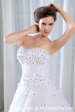 A-line Strapless Long Wedding Gowns with Appliques for Cheap