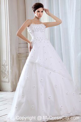 A-line Strapless Long Wedding Gowns with Appliques for Cheap