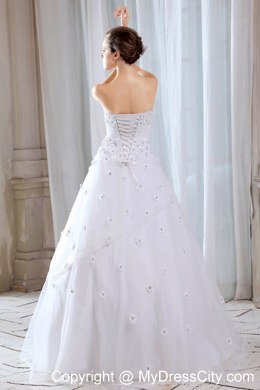 A-line Strapless Long Wedding Gowns with Appliques for Cheap