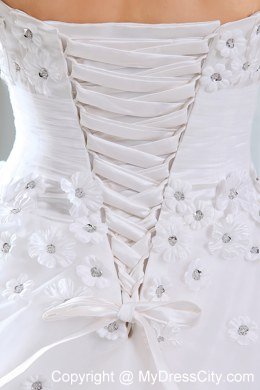 A-line Strapless Long Wedding Gowns with Appliques for Cheap