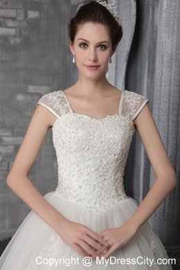 Elegant A-Line Square Chapel Train Lace Appliques Wedding Dress