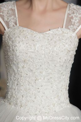 Elegant A-Line Square Chapel Train Lace Appliques Wedding Dress