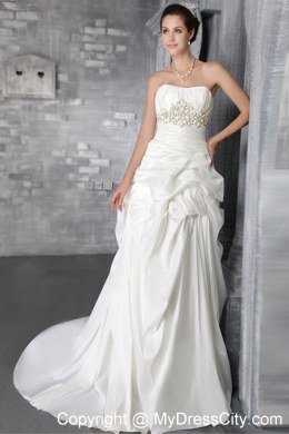 Romantic Pick-ups Court Train Taffeta Beading Bridal Dresses