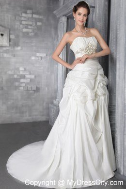 Romantic Pick-ups Court Train Taffeta Beading Bridal Dresses