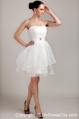 White A-line Strapless Organza Ruches Short Wedding Dress