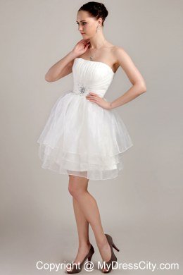 White A-line Strapless Organza Ruches Short Wedding Dress