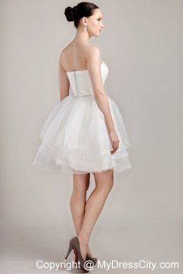 White A-line Strapless Organza Ruches Short Wedding Dress