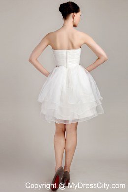 White A-line Strapless Organza Ruches Short Wedding Dress