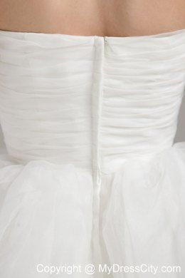 White A-line Strapless Organza Ruches Short Wedding Dress