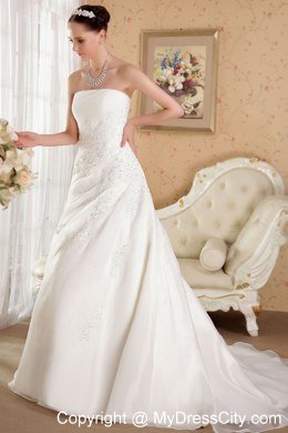 Strapless Court Train Appliques Wedding Dress for 2013