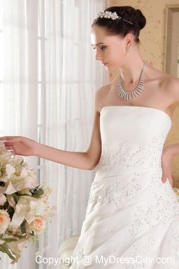 Strapless Court Train Appliques Wedding Dress for 2013