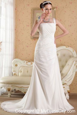 Straps Court Train Chiffon Beading Wedding Dress Online