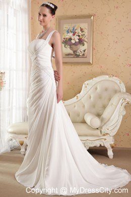 Straps Court Train Chiffon Beading Wedding Dress Online