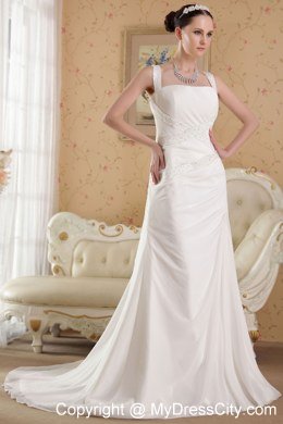 Straps Court Train Chiffon Beading Wedding Dress Online