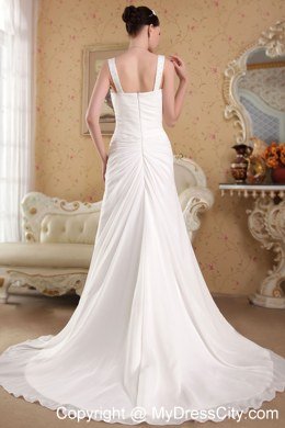 Straps Court Train Chiffon Beading Wedding Dress Online