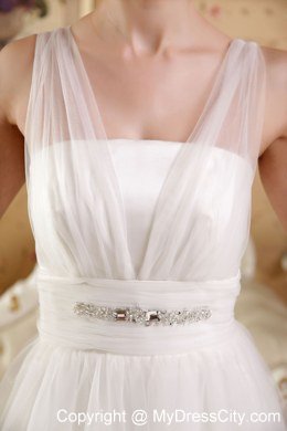 V-neck Organza Beading Wedding Dress for Golden Wedding