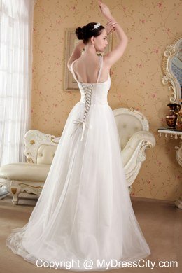 V-neck Organza Beading Wedding Dress for Golden Wedding