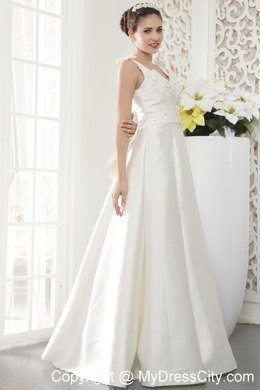 Brand New A-line V-neck Wedding Dress with Appliques Beading