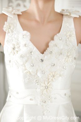 Brand New A-line V-neck Wedding Dress with Appliques Beading