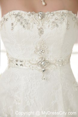 Beautiful A-Line Strapless Lace Beading Wedding Dress in 2013