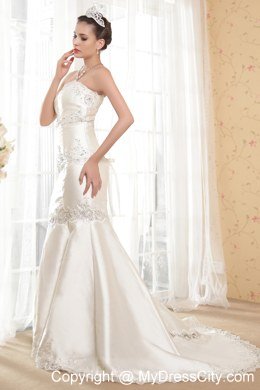 Exclusive Mermaid Strapless Appliques Wedding Dress for Cheap