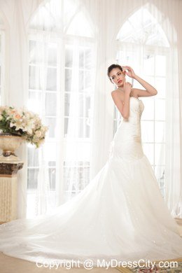 Mermaid Sweetheart Beading Organza Sequins Wedding Dress