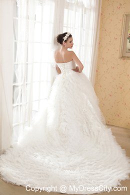 Ball Gown One Shoulder Chapel Train Ruffles Tulle Wedding Dress