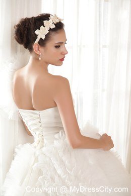 Ball Gown One Shoulder Chapel Train Ruffles Tulle Wedding Dress